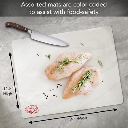 Cut N' Funnel Lightly Frosted Cutting Board Mats with Icons 3 Pack