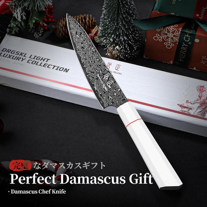 DRGSKL Damascus Fillet Knife 7 Inch - VG10 Razor Sharp Slicing Knife