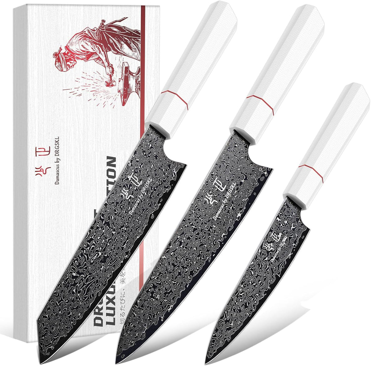 DRGSKL Damascus Fillet Knife 7 Inch - VG10 Razor Sharp Slicing Knife