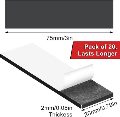 Magnetic Strips with Adhesive Backing,20 Pack Strong Self Sticky Back Magnet Tapes - 3" x 0.79" (75 x 20 x 2 mm), Flexible Durable Stick on Magnets for Fridge, DIY, Crafts, Teacher, Photo