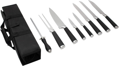 9-Piece Kitchen Knife Set in Carry Case - Ultra Sharp Chef Knives with Ergonomic Handles - Professional Japanese Chef's Knife Set with Paring, Carving, Bread, Santoku, Utility Knives, Fork, Sharpener