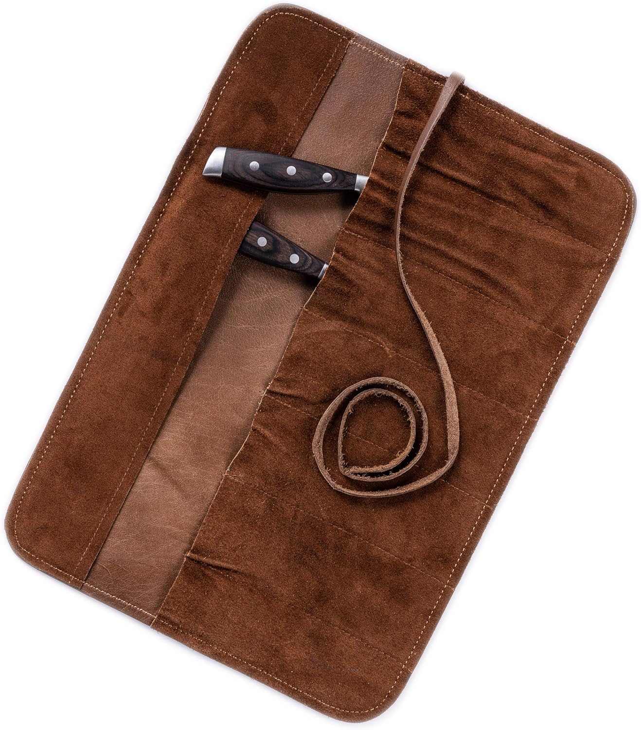 Knife Roll Bag Genuine Leather – Chef`s knife bag 7 slots/for up to 11" knives – Leather Knife Case Steve (brown)