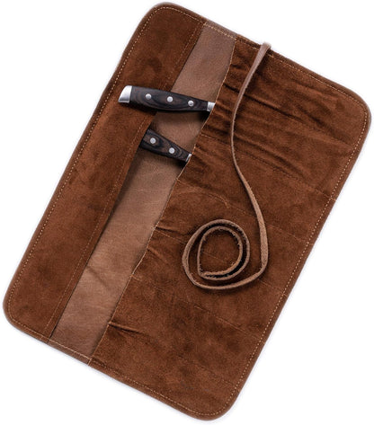 Knife Roll Bag Genuine Leather – Chef`s knife bag 7 slots/for up to 11" knives – Leather Knife Case Steve (brown)