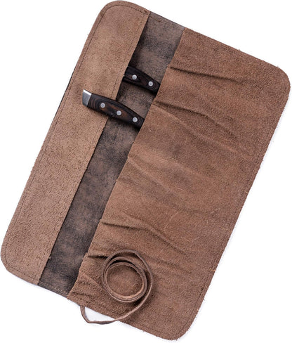 Knife Roll Bag Genuine Leather – Chef`s knife bag 7 slots/for up to 11" knives – Leather Knife Case Steve (brown)