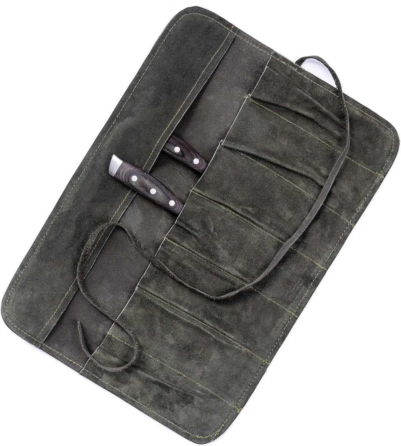 Knife Roll Bag Genuine Leather – Chef`s knife bag 7 slots/for up to 11" knives – Leather Knife Case Steve (brown)