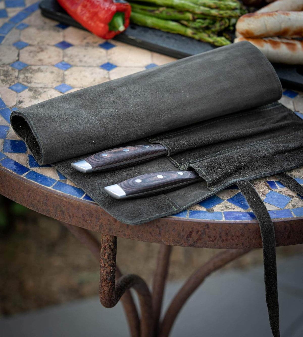 Knife Roll Bag Genuine Leather – Chef`s knife bag 7 slots/for up to 11" knives – Leather Knife Case Steve (brown)