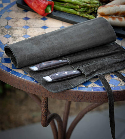Knife Roll Bag Genuine Leather – Chef`s knife bag 7 slots/for up to 11" knives – Leather Knife Case Steve (brown)