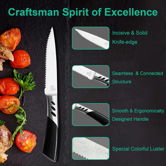 Steak Knives,Premium Steak knife Set of 6, Stainless Steel Steak Knife Set, Serrated Steak Knives