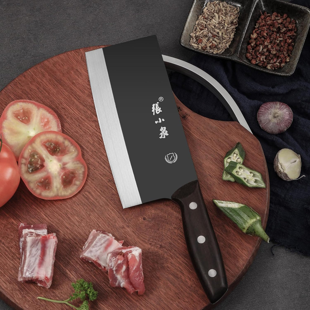 Chinese Meat Cleaver 7.3”, Sharp Chinese Vegetable Cleaver Made of High Carbon Stainless Steel, Chopper Knife for Meat Vegetable Fish and Poultry