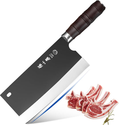 Chinese Meat Cleaver 7.3”, Sharp Chinese Vegetable Cleaver Made of High Carbon Stainless Steel, Chopper Knife for Meat Vegetable Fish and Poultry