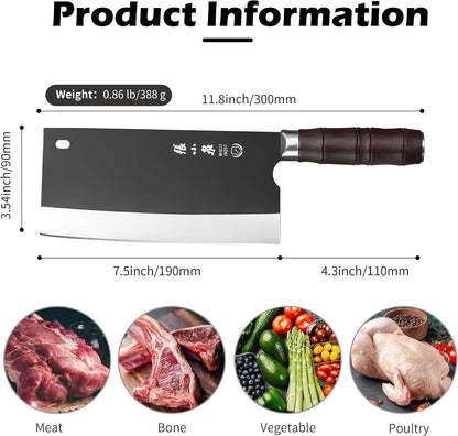 Chinese Meat Cleaver 7.3”, Sharp Chinese Vegetable Cleaver Made of High Carbon Stainless Steel, Chopper Knife for Meat Vegetable Fish and Poultry