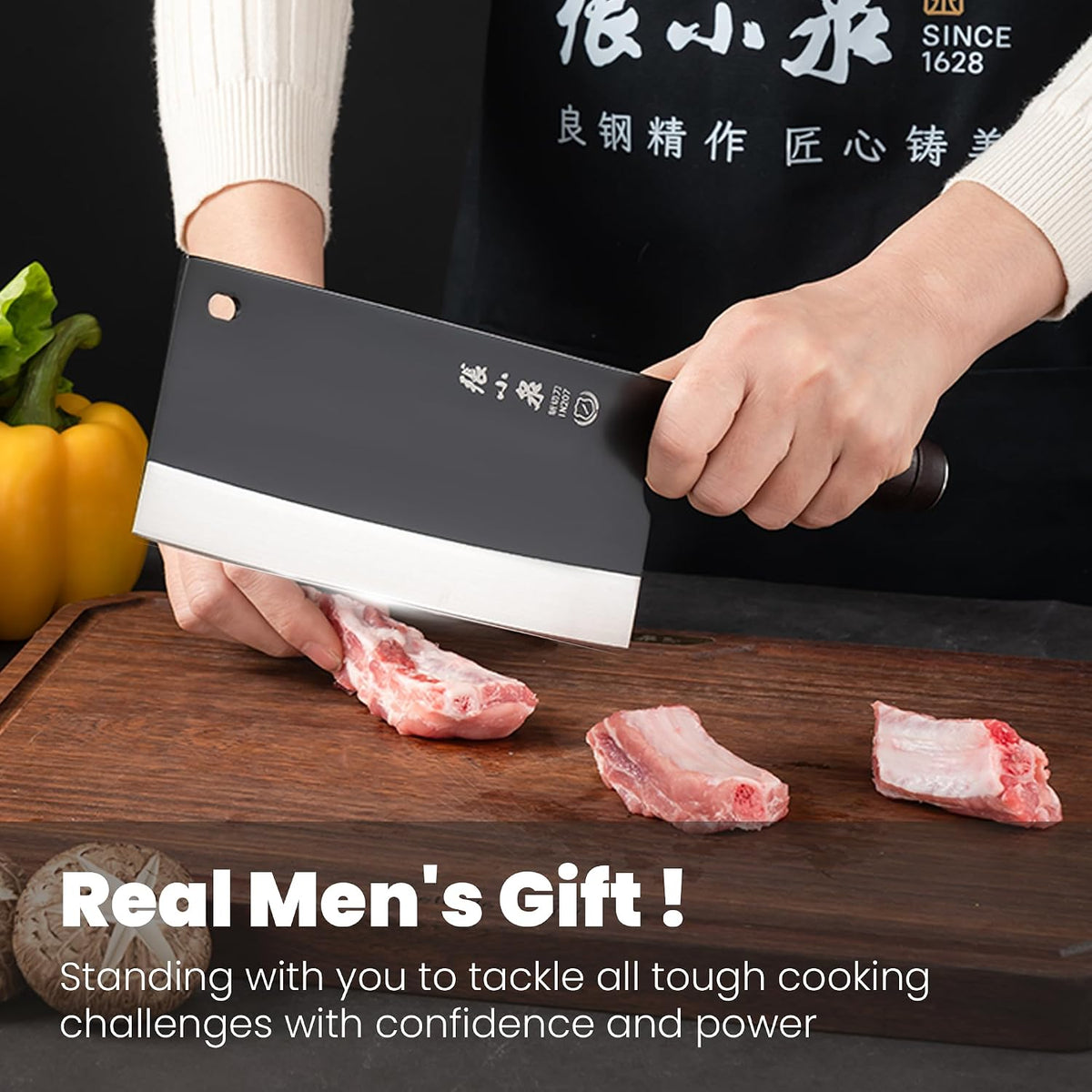 Chinese Meat Cleaver 7.3”, Sharp Chinese Vegetable Cleaver Made of High Carbon Stainless Steel, Chopper Knife for Meat Vegetable Fish and Poultry