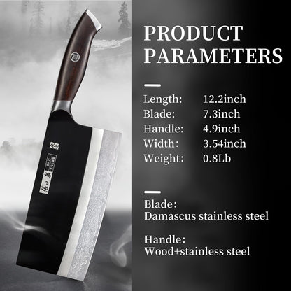 Chinese Meat Cleaver 7.3”, Sharp Chinese Vegetable Cleaver Made of High Carbon Stainless Steel, Chopper Knife for Meat Vegetable Fish and Poultry