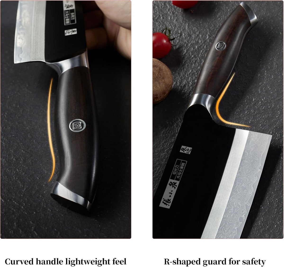 Chinese Meat Cleaver 7.3”, Sharp Chinese Vegetable Cleaver Made of High Carbon Stainless Steel, Chopper Knife for Meat Vegetable Fish and Poultry