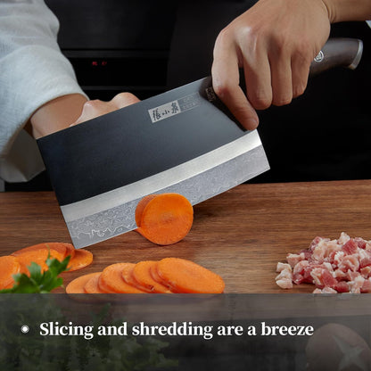 Chinese Meat Cleaver 7.3”, Sharp Chinese Vegetable Cleaver Made of High Carbon Stainless Steel, Chopper Knife for Meat Vegetable Fish and Poultry