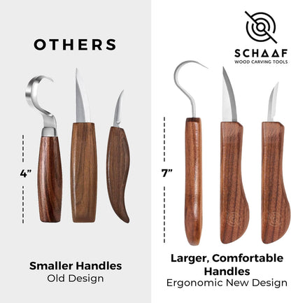3-pc Beginner Wood Carving Kit for Whittling and Spoon Carving | All in one craft kit with roughout, hook & detail whittling knife, basswood blanks, strop, fun project tutorials included.