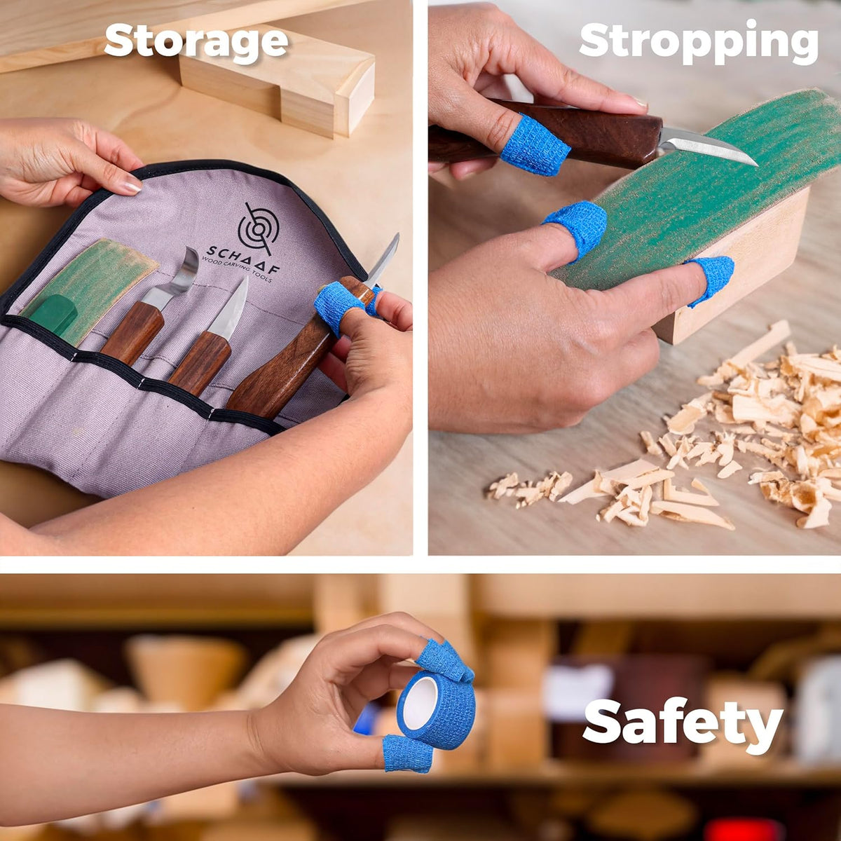 3-pc Beginner Wood Carving Kit for Whittling and Spoon Carving | All in one craft kit with roughout, hook & detail whittling knife, basswood blanks, strop, fun project tutorials included.