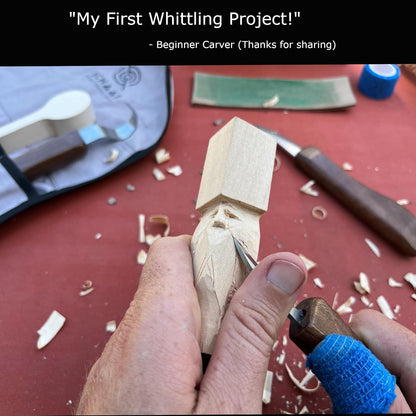 3-pc Beginner Wood Carving Kit for Whittling and Spoon Carving | All in one craft kit with roughout, hook & detail whittling knife, basswood blanks, strop, fun project tutorials included.