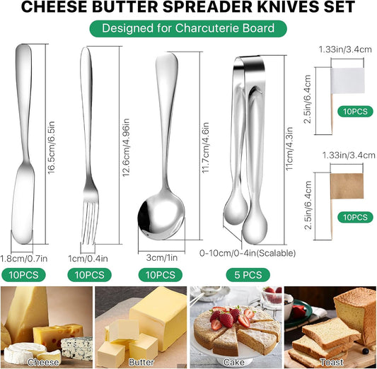 55 Pcs Cheese Butter Spreader Knives Set, Charcuterie Accessories, Stainless Steel Spreader Knives Charcuterie Boards Accessories, Charcuterie Utensils for Butter, Cheese, Jam