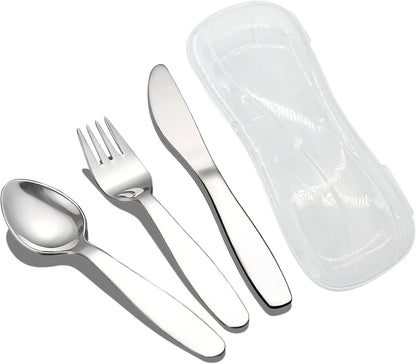 3 Pieces Children Fork Spoon Knife Set with Travel Case for Lunch Box, 18/8 Stainless Steel Kids Silverware Flatware Set Kids Utensil Set for Picnic (Fork Spoon Knife)