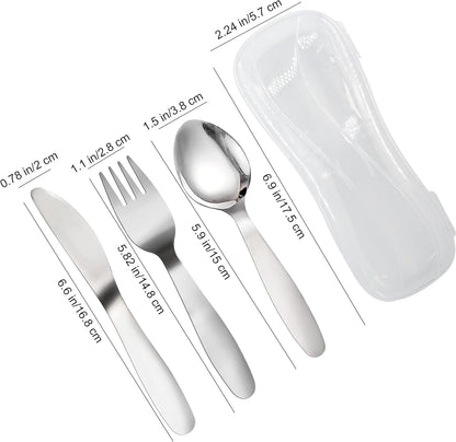 3 Pieces Children Fork Spoon Knife Set with Travel Case for Lunch Box, 18/8 Stainless Steel Kids Silverware Flatware Set Kids Utensil Set for Picnic (Fork Spoon Knife)