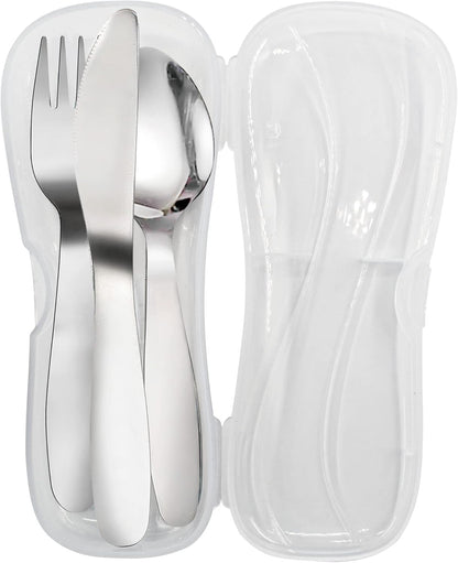 3 Pieces Children Fork Spoon Knife Set with Travel Case for Lunch Box, 18/8 Stainless Steel Kids Silverware Flatware Set Kids Utensil Set for Picnic (Fork Spoon Knife)