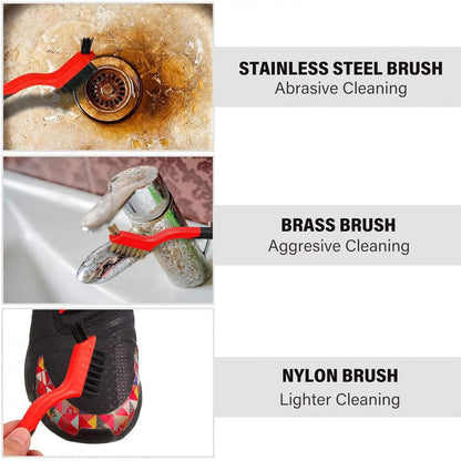 3Pcs Mini Wire Brush Set for Cleaning and Rust Removing, 7 Inch Industrial Wire Brushes of Stainless Steel/Nylon/Brass Bristles