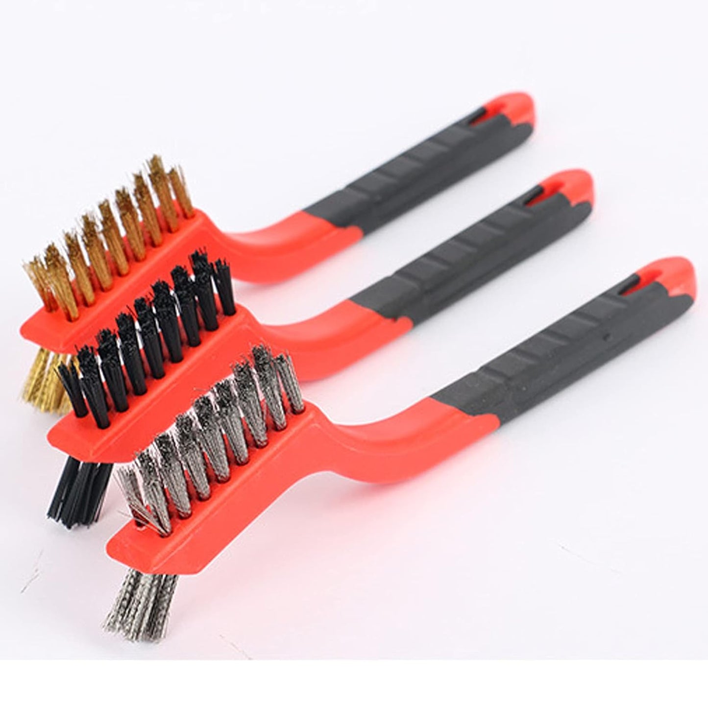 3Pcs Mini Wire Brush Set for Cleaning and Rust Removing, 7 Inch Industrial Wire Brushes of Stainless Steel/Nylon/Brass Bristles
