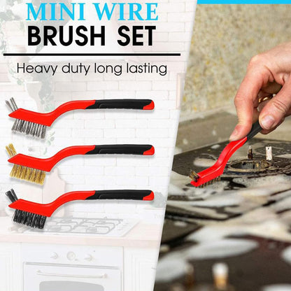 3Pcs Mini Wire Brush Set for Cleaning and Rust Removing, 7 Inch Industrial Wire Brushes of Stainless Steel/Nylon/Brass Bristles