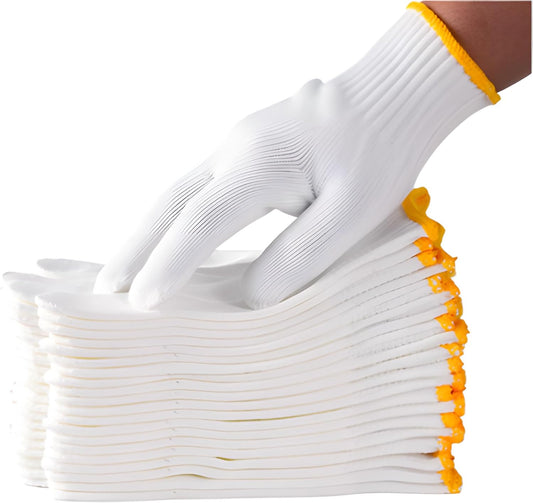 White Cotton Polyester Safety Work Gloves, 12/36/240 Pairs Unisex | Soft knitted cotton polyester blend, breathable sturdy. Great for gardening, warehouse, cooking and daily hand protection.