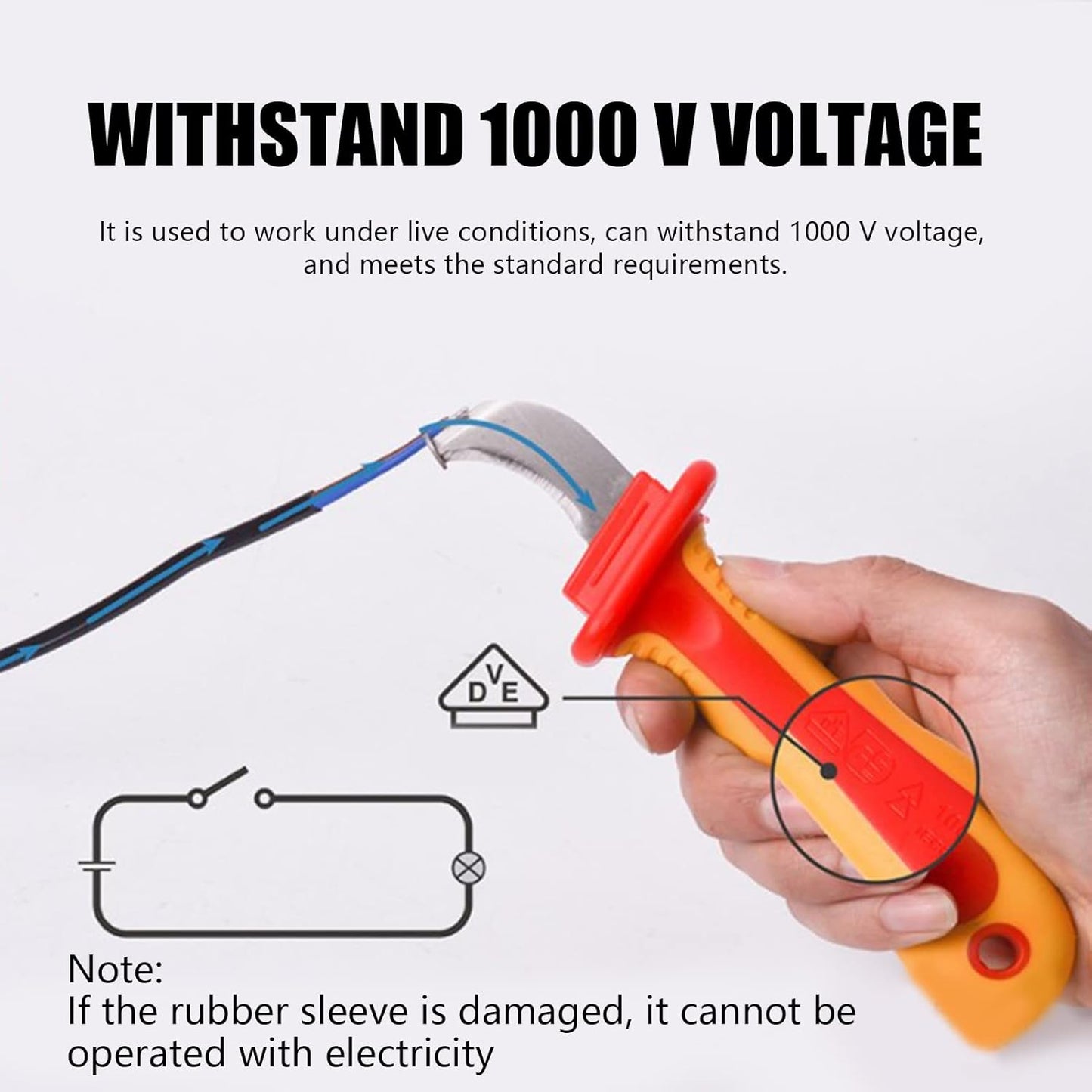 Dismantling Knife 1000V Insulation Electrician Knife Fast Strip Cable Stripper Cutter Wire Stripping Anti Magnetic Electrician Blades IEC60900 210mm / 8.3in