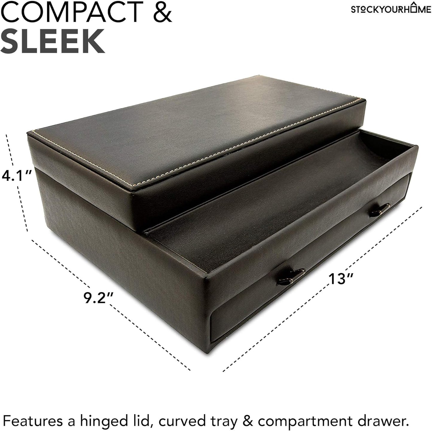 Mens Valet Tray, Men's Jewelry Box, Night Stand Organizers and Storage, Bedside Table Organizer, Watch Box for Dresser, Faux Leather (Black & Gray)