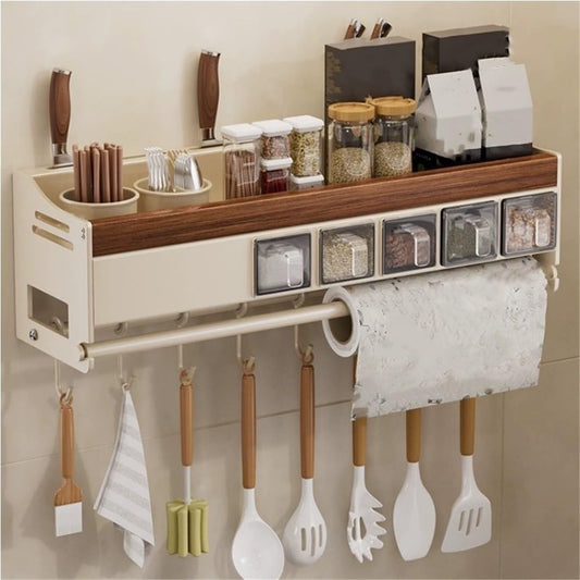 Antique Kitchen Rack, Punch-Free Knife Rack, Wall-Mounted Seasoning, Chopstick Knife Storage Rack, Hanging Kitchen Spice Rack Suitable for Kitchen, Restaurant(White)