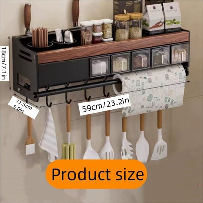 Antique Kitchen Rack, Punch-Free Knife Rack, Wall-Mounted Seasoning, Chopstick Knife Storage Rack, Hanging Kitchen Spice Rack Suitable for Kitchen, Restaurant(White)