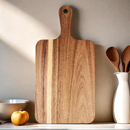 Acacia Wood Cutting Board with Handle 13.7''X7'', Charcuterie Board, Serving Board for Cheese, Bread, Meat, Vegetables & Fruits, Natural Wooden Chopping Board for Kitchen