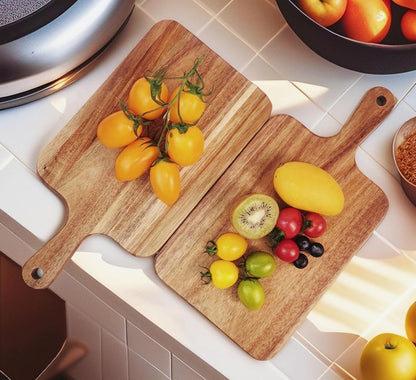 Acacia Wood Cutting Board with Handle 13.7''X7'', Charcuterie Board, Serving Board for Cheese, Bread, Meat, Vegetables & Fruits, Natural Wooden Chopping Board for Kitchen