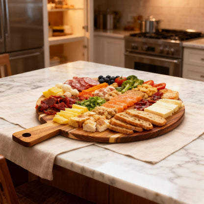 Acacia Wood Cutting Board with Handle 13.7''X7'', Charcuterie Board, Serving Board for Cheese, Bread, Meat, Vegetables & Fruits, Natural Wooden Chopping Board for Kitchen