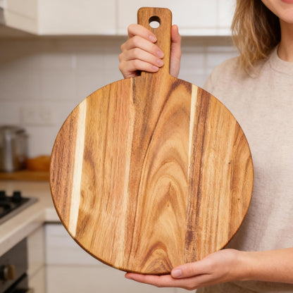 Acacia Wood Cutting Board with Handle 13.7''X7'', Charcuterie Board, Serving Board for Cheese, Bread, Meat, Vegetables & Fruits, Natural Wooden Chopping Board for Kitchen