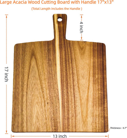 Acacia Wood Cutting Board with Handle 13.7''X7'', Charcuterie Board, Serving Board for Cheese, Bread, Meat, Vegetables & Fruits, Natural Wooden Chopping Board for Kitchen