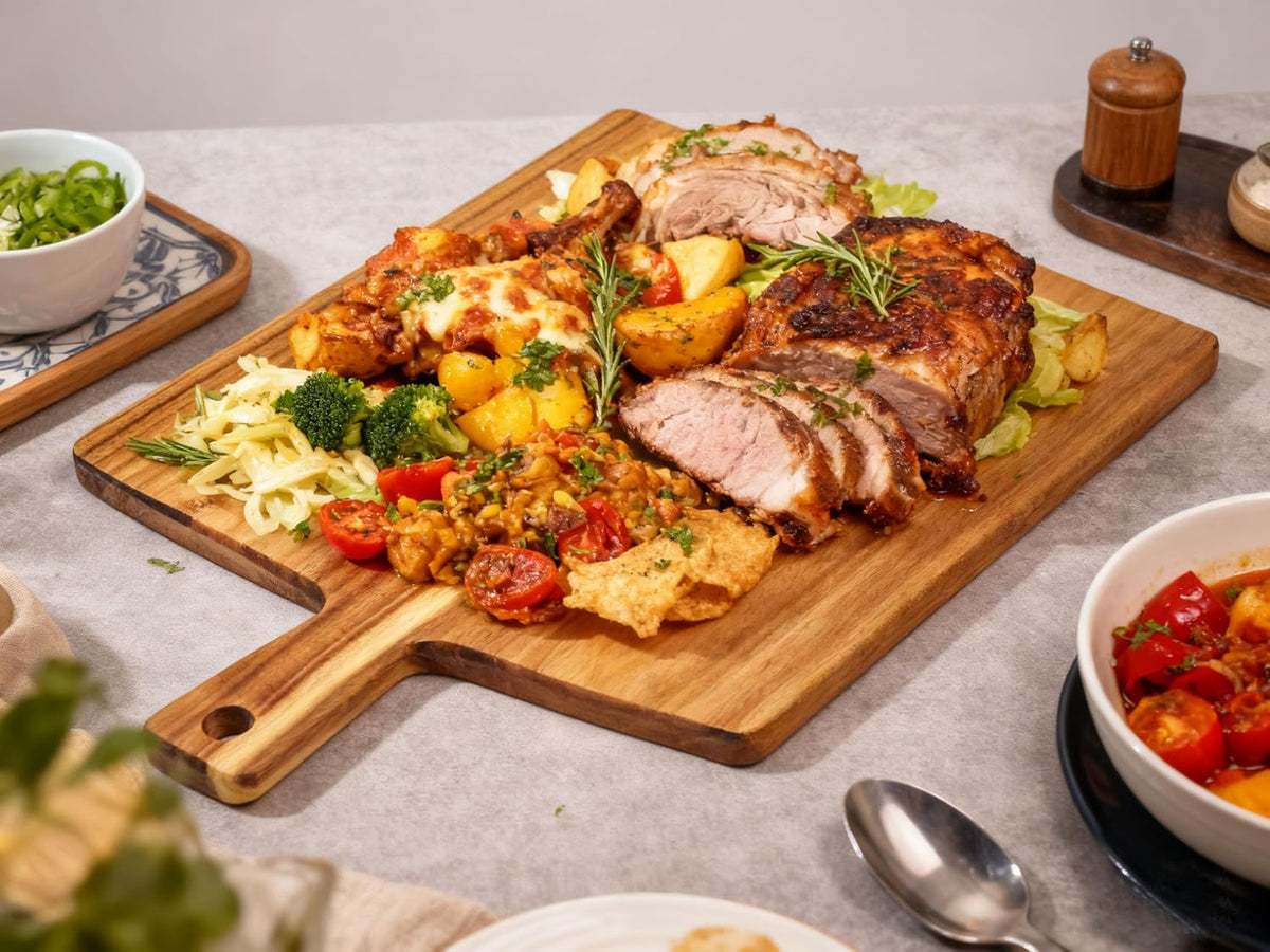 Acacia Wood Cutting Board with Handle 13.7''X7'', Charcuterie Board, Serving Board for Cheese, Bread, Meat, Vegetables & Fruits, Natural Wooden Chopping Board for Kitchen