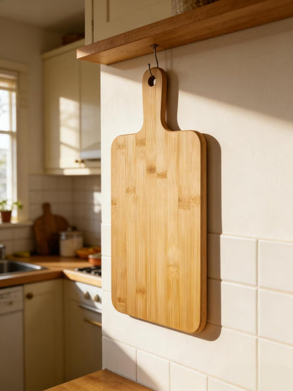 Acacia Wood Cutting Board with Handle 13.7''X7'', Charcuterie Board, Serving Board for Cheese, Bread, Meat, Vegetables & Fruits, Natural Wooden Chopping Board for Kitchen