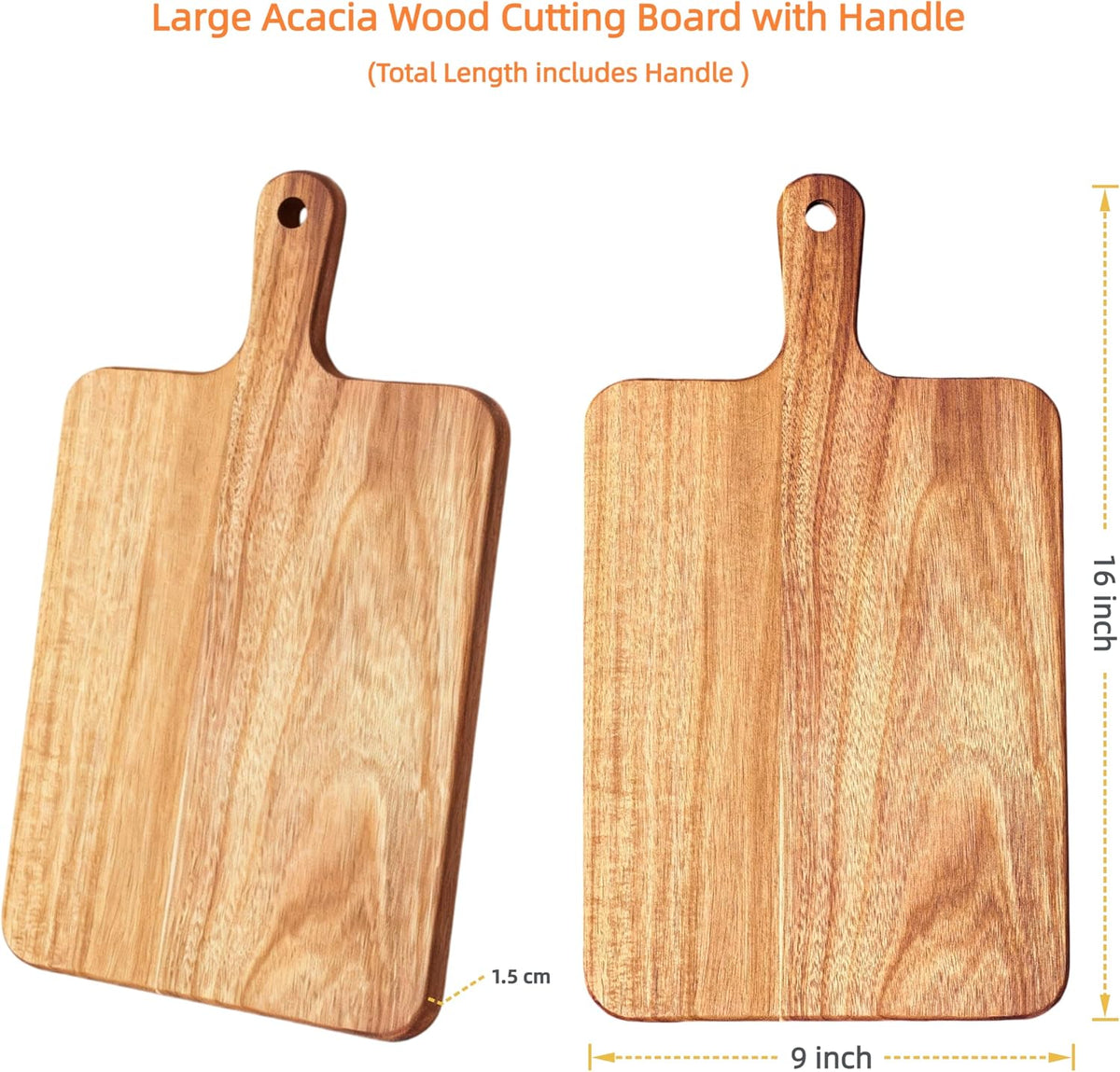 Acacia Wood Cutting Board with Handle 13.7''X7'', Charcuterie Board, Serving Board for Cheese, Bread, Meat, Vegetables & Fruits, Natural Wooden Chopping Board for Kitchen