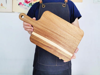 Acacia Wood Cutting Board with Handle 13.7''X7'', Charcuterie Board, Serving Board for Cheese, Bread, Meat, Vegetables & Fruits, Natural Wooden Chopping Board for Kitchen