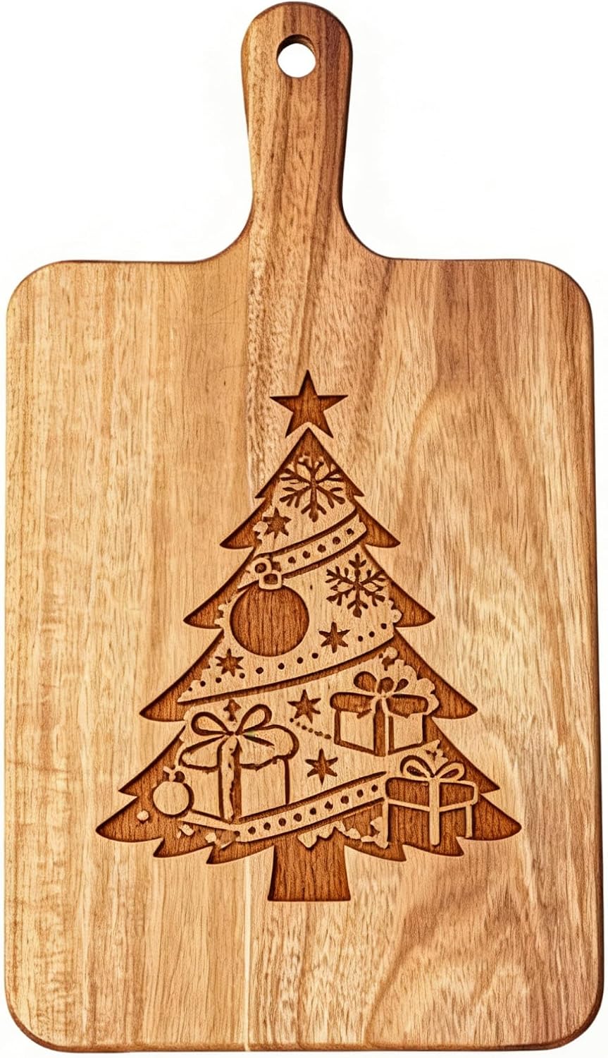 Acacia Wood Cutting Board with Handle 13.7''X7'', Charcuterie Board, Serving Board for Cheese, Bread, Meat, Vegetables & Fruits, Natural Wooden Chopping Board for Kitchen