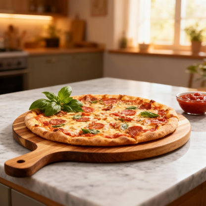 Acacia Wood Cutting Board with Handle 13.7''X7'', Charcuterie Board, Serving Board for Cheese, Bread, Meat, Vegetables & Fruits, Natural Wooden Chopping Board for Kitchen