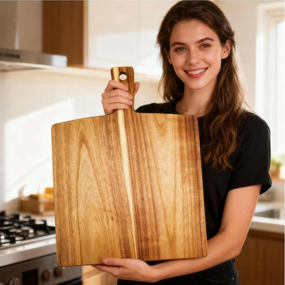 Acacia Wood Cutting Board with Handle 13.7''X7'', Charcuterie Board, Serving Board for Cheese, Bread, Meat, Vegetables & Fruits, Natural Wooden Chopping Board for Kitchen