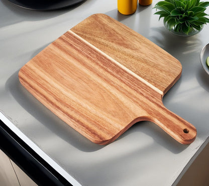 Acacia Wood Cutting Board with Handle 13.7''X7'', Charcuterie Board, Serving Board for Cheese, Bread, Meat, Vegetables & Fruits, Natural Wooden Chopping Board for Kitchen