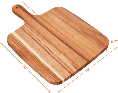 Acacia Wood Cutting Board with Handle 13.7''X7'', Charcuterie Board, Serving Board for Cheese, Bread, Meat, Vegetables & Fruits, Natural Wooden Chopping Board for Kitchen