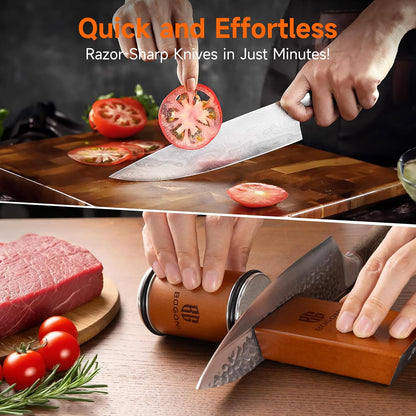 Rolling Knife Sharpener, Diamond & Ceramic Disc, 15° & 20° Magnetic Angle, Fast & Safe for Any Hardness, Sharpening Kit for Kitchen & Pocket Knives, Razor-Sharp Edge, Leather Strop, Classic Kit