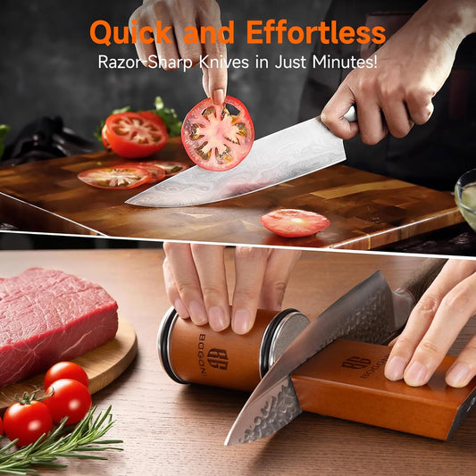 Rolling Knife Sharpener, Diamond & Ceramic Disc, 15° & 20° Magnetic Angle, Fast & Safe for Any Hardness, Sharpening Kit for Kitchen & Pocket Knives, Razor-Sharp Edge, Leather Strop, Classic Kit